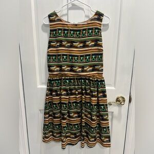 SIB Southwest Print Exposed Zipper Green Tan Black Midi Dress SZ MEDIUM PreLoved